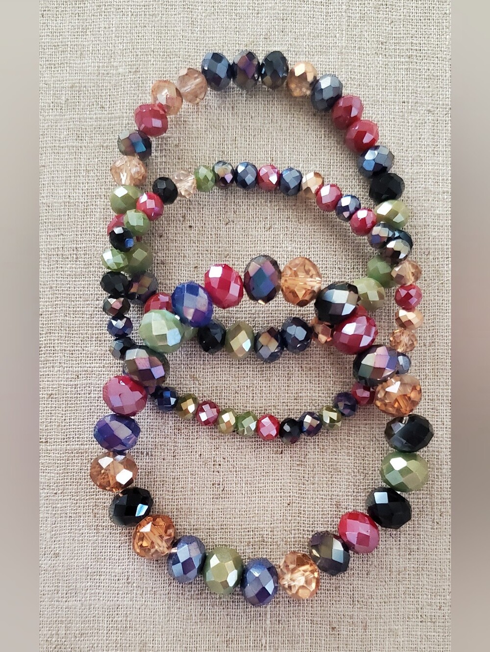 Multicolor Faceted Beaded Stretch Bracelet Trio Set Colorful Stackable OS - Picture 3 of 5
